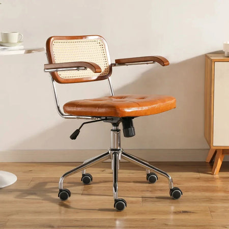 Rattan Computer Chair Retro Rotating Chair Comfortable Study Desk Breathable Armrest Rattan Chair Office Furniture