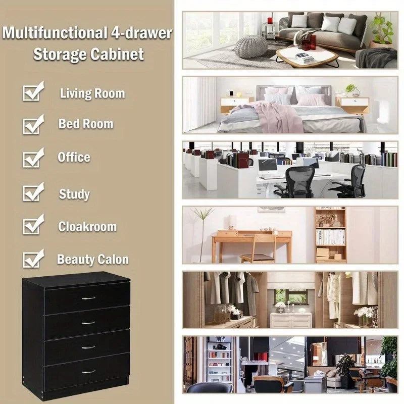 New 4 Drawer Chest Dresser Clothes Storage Bedroom Furniture Cabinet Black