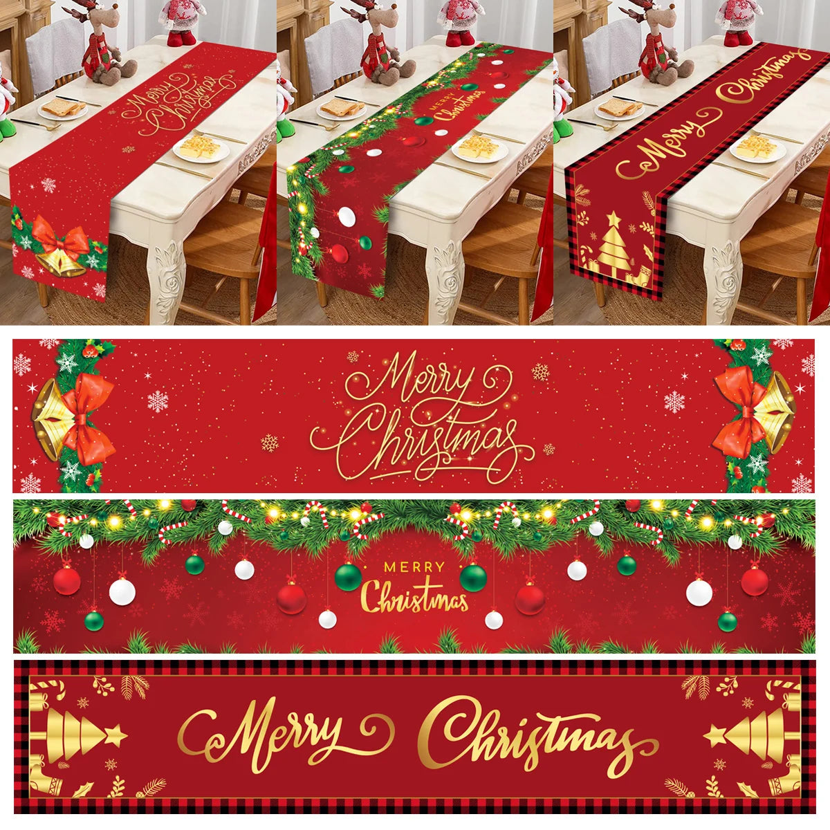 Christmas Table Runner Merry Christmas Decorations For Home 2024 Cristmas Table Flag Cover Navidad Noel Gift New year Tablecloth