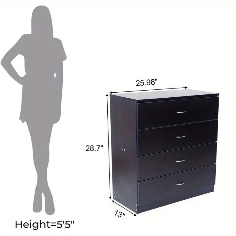 New 4 Drawer Chest Dresser Clothes Storage Bedroom Furniture Cabinet Black