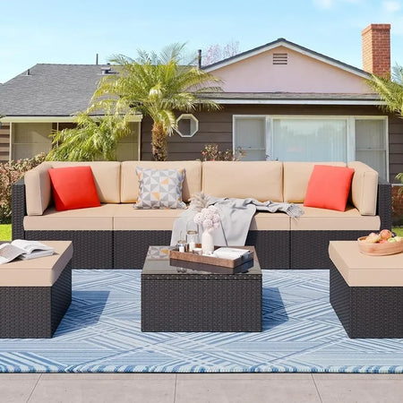 Outdoor Patio Furniture Sets Outdoor Sectional Rattan Sofa PE Manual Weaving Wicker Patio Conversation Set with Cushion