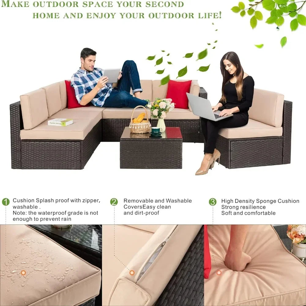 Outdoor Patio Furniture Sets Outdoor Sectional Rattan Sofa PE Manual Weaving Wicker Patio Conversation Set with Cushion