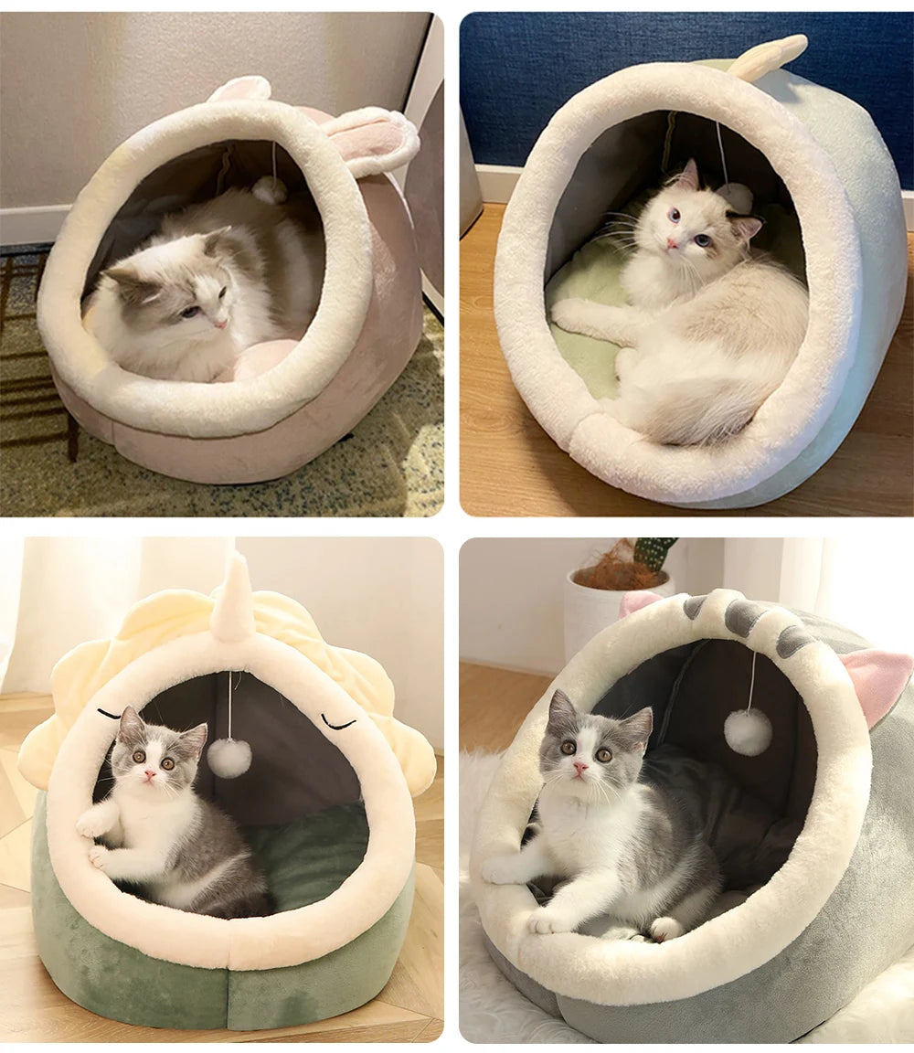 Winter Cat's Bed for Cats Soft Foldable Removable Washable Cat Bed for Large Cats Semi Closed Beds and Furniture House Cat House