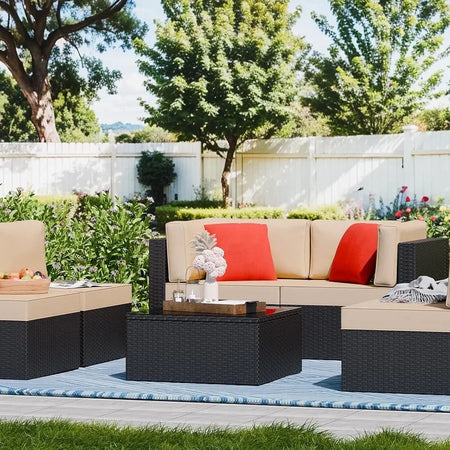 Outdoor Patio Furniture Sets Outdoor Sectional Rattan Sofa PE Manual Weaving Wicker Patio Conversation Set with Cushion