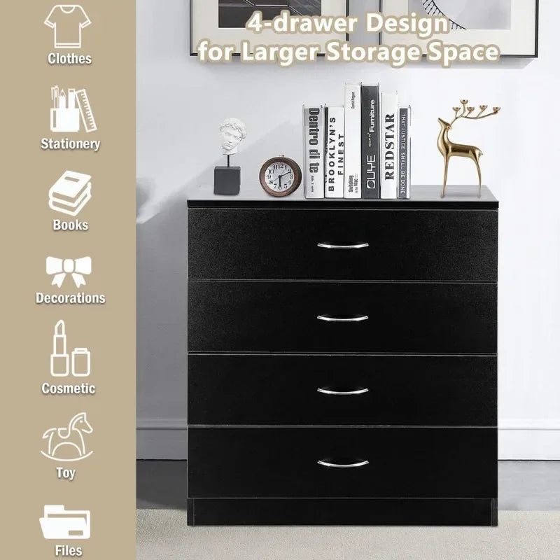 New 4 Drawer Chest Dresser Clothes Storage Bedroom Furniture Cabinet Black