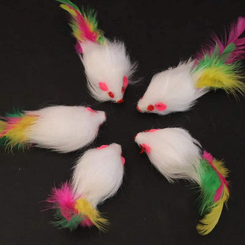 1pcs Cat Toys Interactive Cute Soft Fleece False Mouse Colorful Feather Funny Playing Training Toy for Cats Kitten Pet Supplies