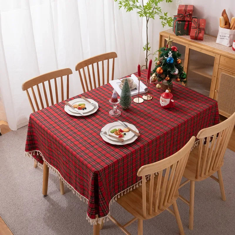 Christmas tablecloth Green Plaid Photo Atmosphere Resort Home Textile 2024 New Year table cover for Family Gathering Restaurant