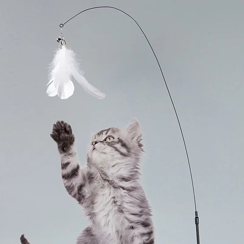 Cats Toys Feathers Wand Interactive Toy Kitten Toys with Super Suction Cup Detachable 2 PCS Feather Replacements Cat Accesorios